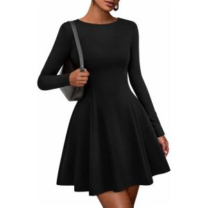 imageBTFBM Fall Dresses for Women 2025 Elegant Classy Flowy A Line Long Sleeve Business Homecoming Cocktail Sweater DressBlack