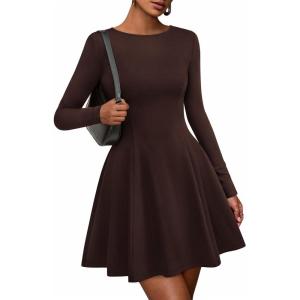 imageBTFBM Fall Dresses for Women 2025 Elegant Classy Flowy A Line Long Sleeve Business Homecoming Cocktail Sweater DressBrown