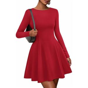 imageBTFBM Fall Dresses for Women 2025 Elegant Classy Flowy A Line Long Sleeve Business Homecoming Cocktail Sweater DressRed