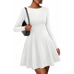 imageBTFBM Fall Dresses for Women 2025 Elegant Classy Flowy A Line Long Sleeve Business Homecoming Cocktail Sweater DressWhite
