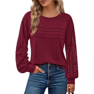imageBTFBM Womens Long Sleeve Shirts Dressy Lace Fall Tops 2025 Trendy Business Casual TShirts Cute Work Outfits BlousesBurgundy