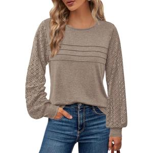 imageBTFBM Womens Long Sleeve Shirts Dressy Lace Fall Tops 2025 Trendy Business Casual TShirts Cute Work Outfits BlousesTaupe