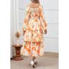 imageBTFBM Women Floral Maxi Dress Fall Fashion 2025 Boho Long Sleeve Square Neck Smocked Tiered Ruffle Flowy Wedding DressesFloral Apricot Orange