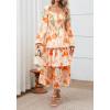 imageBTFBM Women Floral Maxi Dress Fall Fashion 2025 Boho Long Sleeve Square Neck Smocked Tiered Ruffle Flowy Wedding DressesFloral Apricot Orange