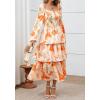 imageBTFBM Women Floral Maxi Dress Fall Fashion 2025 Boho Long Sleeve Square Neck Smocked Tiered Ruffle Flowy Wedding DressesFloral Apricot Orange
