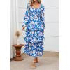 imageBTFBM Women Floral Maxi Dress Fall Fashion 2025 Boho Long Sleeve Square Neck Smocked Tiered Ruffle Flowy Wedding DressesFloral Blue White