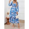 imageBTFBM Women Floral Maxi Dress Fall Fashion 2025 Boho Long Sleeve Square Neck Smocked Tiered Ruffle Flowy Wedding DressesFloral Blue White