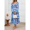 imageBTFBM Women Floral Maxi Dress Fall Fashion 2025 Boho Long Sleeve Square Neck Smocked Tiered Ruffle Flowy Wedding DressesFloral Blue White