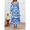 imageBTFBM Women Floral Maxi Dress Fall Fashion 2025 Boho Long Sleeve Square Neck Smocked Tiered Ruffle Flowy Wedding DressesFloral Blue White