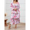 imageBTFBM Women Floral Maxi Dress Fall Fashion 2025 Boho Long Sleeve Square Neck Smocked Tiered Ruffle Flowy Wedding DressesFloral Light Blue Pink