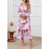 imageBTFBM Women Floral Maxi Dress Fall Fashion 2025 Boho Long Sleeve Square Neck Smocked Tiered Ruffle Flowy Wedding DressesFloral Light Blue Pink