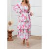 imageBTFBM Women Floral Maxi Dress Fall Fashion 2025 Boho Long Sleeve Square Neck Smocked Tiered Ruffle Flowy Wedding DressesFloral Light Blue Pink