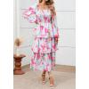 imageBTFBM Women Floral Maxi Dress Fall Fashion 2025 Boho Long Sleeve Square Neck Smocked Tiered Ruffle Flowy Wedding DressesFloral Light Blue Pink