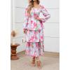 imageBTFBM Women Floral Maxi Dress Fall Fashion 2025 Boho Long Sleeve Square Neck Smocked Tiered Ruffle Flowy Wedding DressesFloral Light Blue Pink
