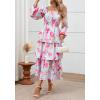 imageBTFBM Women Floral Maxi Dress Fall Fashion 2025 Boho Long Sleeve Square Neck Smocked Tiered Ruffle Flowy Wedding DressesFloral Light Blue Pink