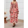 imageBTFBM Women Floral Maxi Dress Fall Fashion 2025 Boho Long Sleeve Square Neck Smocked Tiered Ruffle Flowy Wedding DressesFloral Orange Pink Red