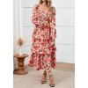 imageBTFBM Women Floral Maxi Dress Fall Fashion 2025 Boho Long Sleeve Square Neck Smocked Tiered Ruffle Flowy Wedding DressesFloral Orange Pink Red