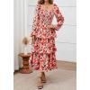 imageBTFBM Women Floral Maxi Dress Fall Fashion 2025 Boho Long Sleeve Square Neck Smocked Tiered Ruffle Flowy Wedding DressesFloral Orange Pink Red