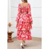 imageBTFBM Women Floral Maxi Dress Fall Fashion 2025 Boho Long Sleeve Square Neck Smocked Tiered Ruffle Flowy Wedding DressesFloral Rose Red Red