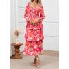 imageBTFBM Women Floral Maxi Dress Fall Fashion 2025 Boho Long Sleeve Square Neck Smocked Tiered Ruffle Flowy Wedding DressesFloral Rose Red Red