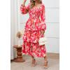 imageBTFBM Women Floral Maxi Dress Fall Fashion 2025 Boho Long Sleeve Square Neck Smocked Tiered Ruffle Flowy Wedding DressesFloral Rose Red Red