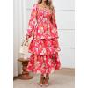 imageBTFBM Women Floral Maxi Dress Fall Fashion 2025 Boho Long Sleeve Square Neck Smocked Tiered Ruffle Flowy Wedding DressesFloral Rose Red Red