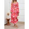 imageBTFBM Women Floral Maxi Dress Fall Fashion 2025 Boho Long Sleeve Square Neck Smocked Tiered Ruffle Flowy Wedding DressesFloral Rose Red Red
