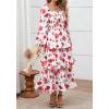 imageBTFBM Women Floral Maxi Dress Fall Fashion 2025 Boho Long Sleeve Square Neck Smocked Tiered Ruffle Flowy Wedding DressesFloral White Red