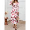 imageBTFBM Women Floral Maxi Dress Fall Fashion 2025 Boho Long Sleeve Square Neck Smocked Tiered Ruffle Flowy Wedding DressesFloral White Red