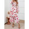 imageBTFBM Women Floral Maxi Dress Fall Fashion 2025 Boho Long Sleeve Square Neck Smocked Tiered Ruffle Flowy Wedding DressesFloral White Red
