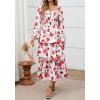 imageBTFBM Women Floral Maxi Dress Fall Fashion 2025 Boho Long Sleeve Square Neck Smocked Tiered Ruffle Flowy Wedding DressesFloral White Red