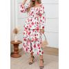 imageBTFBM Women Floral Maxi Dress Fall Fashion 2025 Boho Long Sleeve Square Neck Smocked Tiered Ruffle Flowy Wedding DressesFloral White Red