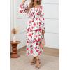 imageBTFBM Women Floral Maxi Dress Fall Fashion 2025 Boho Long Sleeve Square Neck Smocked Tiered Ruffle Flowy Wedding DressesFloral White Red