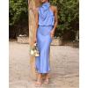 imageBTFBM Women Sleeveless Cocktail Dresses Fall Mock Neck Keyhole Elastic High Waist Evening Party Maxi Wedding Guest DressBlue