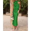 imageBTFBM Women Sleeveless Cocktail Dresses Fall Mock Neck Keyhole Elastic High Waist Evening Party Maxi Wedding Guest DressBrilliant Green