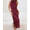imageBTFBM Women Sleeveless Cocktail Dresses Fall Mock Neck Keyhole Elastic High Waist Evening Party Maxi Wedding Guest DressBurgundy
