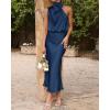 imageBTFBM Women Sleeveless Cocktail Dresses Fall Mock Neck Keyhole Elastic High Waist Evening Party Maxi Wedding Guest DressDark Blue