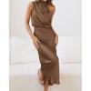 imageBTFBM Women Sleeveless Cocktail Dresses Fall Mock Neck Keyhole Elastic High Waist Evening Party Maxi Wedding Guest DressKhaki