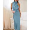 imageBTFBM Women Sleeveless Cocktail Dresses Fall Mock Neck Keyhole Elastic High Waist Evening Party Maxi Wedding Guest DressLight Blue