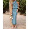imageBTFBM Women Sleeveless Cocktail Dresses Fall Mock Neck Keyhole Elastic High Waist Evening Party Maxi Wedding Guest DressLight Blue