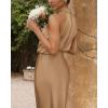 imageBTFBM Women Sleeveless Cocktail Dresses Fall Mock Neck Keyhole Elastic High Waist Evening Party Maxi Wedding Guest DressLight Khaki