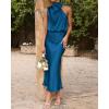 imageBTFBM Women Sleeveless Cocktail Dresses Fall Mock Neck Keyhole Elastic High Waist Evening Party Maxi Wedding Guest DressNavy