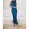 imageBTFBM Women Sleeveless Cocktail Dresses Fall Mock Neck Keyhole Elastic High Waist Evening Party Maxi Wedding Guest DressNavy