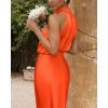 imageBTFBM Women Sleeveless Cocktail Dresses Fall Mock Neck Keyhole Elastic High Waist Evening Party Maxi Wedding Guest DressOrange