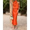 imageBTFBM Women Sleeveless Cocktail Dresses Fall Mock Neck Keyhole Elastic High Waist Evening Party Maxi Wedding Guest DressOrange