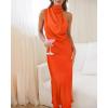 imageBTFBM Women Sleeveless Cocktail Dresses Fall Mock Neck Keyhole Elastic High Waist Evening Party Maxi Wedding Guest DressOrange