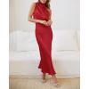 imageBTFBM Women Sleeveless Cocktail Dresses Fall Mock Neck Keyhole Elastic High Waist Evening Party Maxi Wedding Guest DressRed