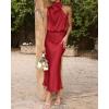 imageBTFBM Women Sleeveless Cocktail Dresses Fall Mock Neck Keyhole Elastic High Waist Evening Party Maxi Wedding Guest DressRed