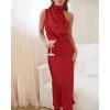 imageBTFBM Women Sleeveless Cocktail Dresses Fall Mock Neck Keyhole Elastic High Waist Evening Party Maxi Wedding Guest DressRed