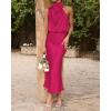 imageBTFBM Women Sleeveless Cocktail Dresses Fall Mock Neck Keyhole Elastic High Waist Evening Party Maxi Wedding Guest DressRose Red